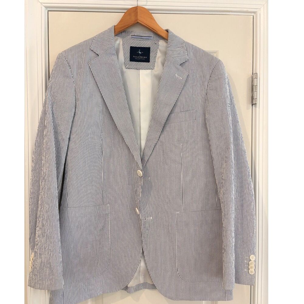 TailorByrd Navy Seersucker Stripe Sport Coat Blazer Men’s Size 38R NEW